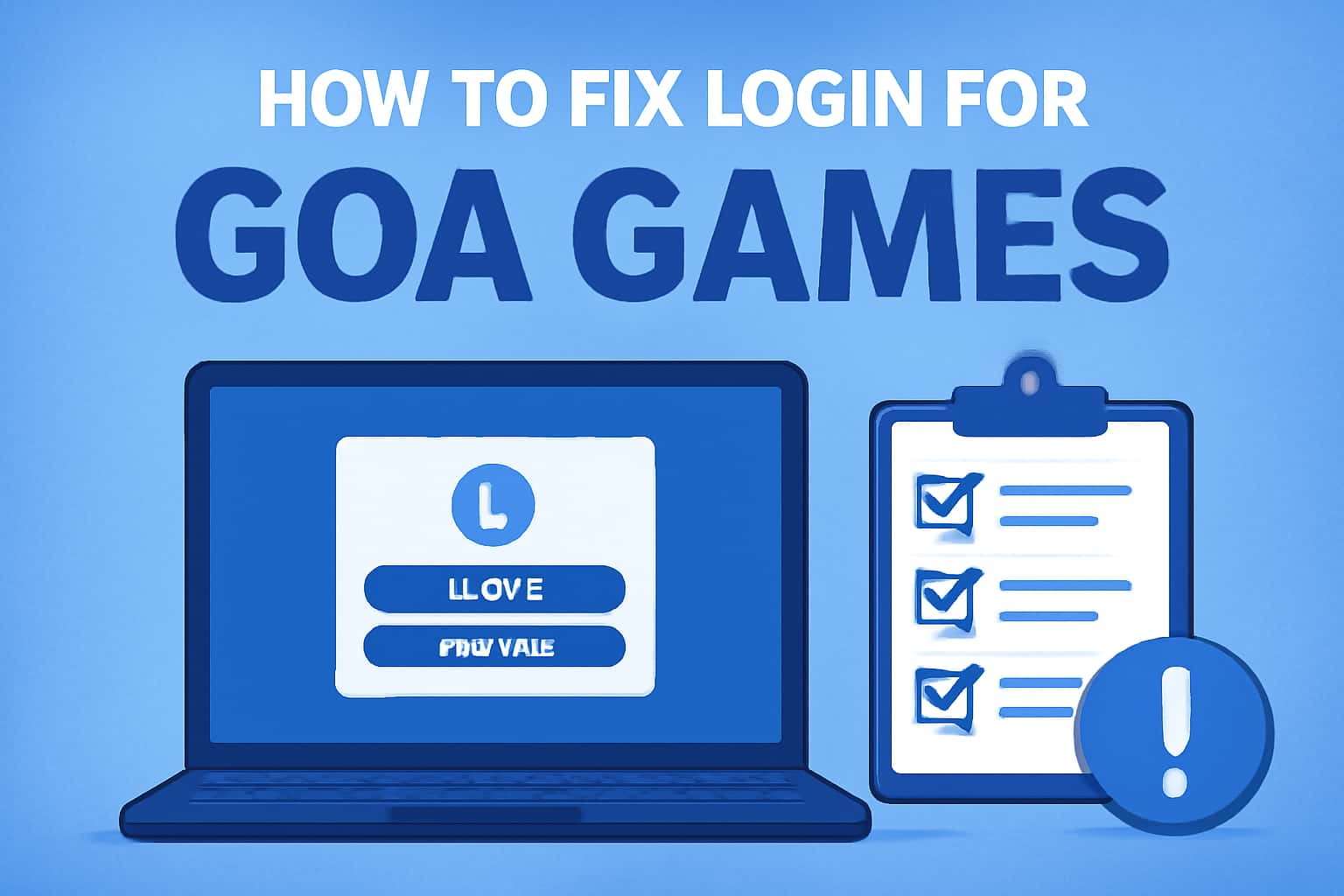Informational scene illustrating how to fix login issues for Goa Games.